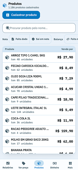 Lista de produtos do Avontz PDV no celular